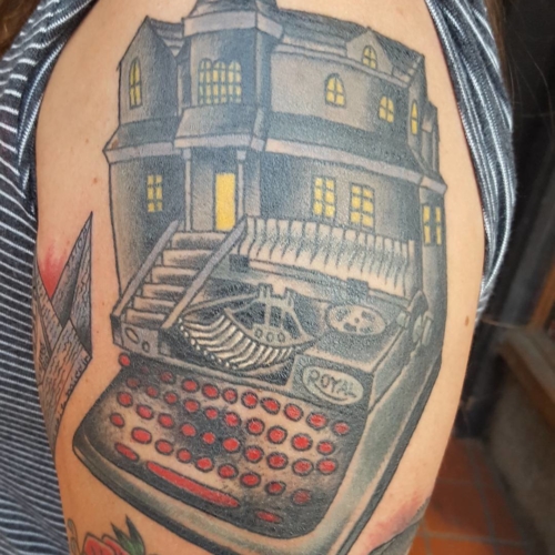 Almost healed Salem's Lot/Misery mashup piece on @marahsartin's #stephenking half sleeve we've been working on. #salemslot #misery