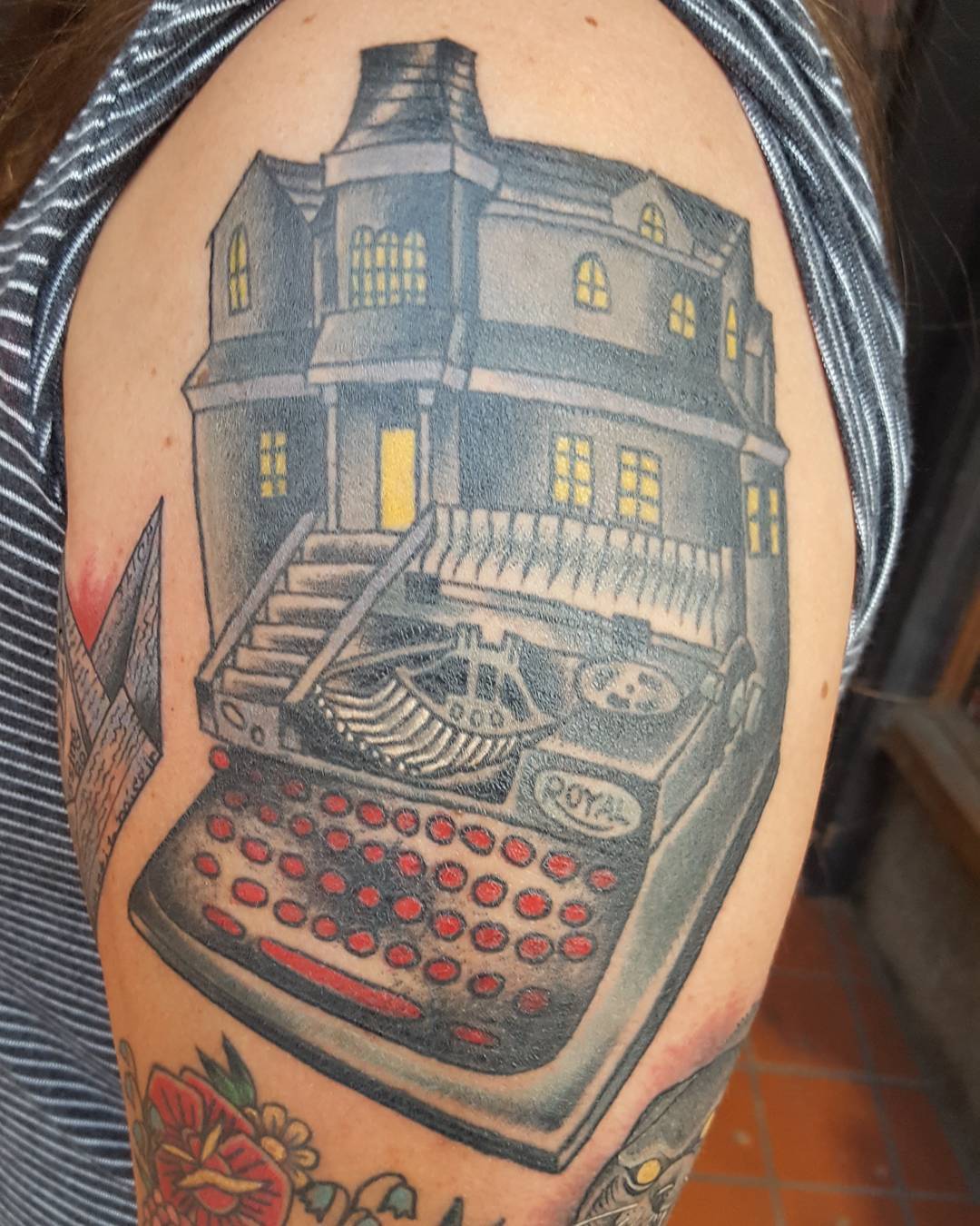 Almost healed Salem's Lot/Misery mashup piece on @marahsartin's #stephenking half sleeve we've been working on. #salemslot #misery
