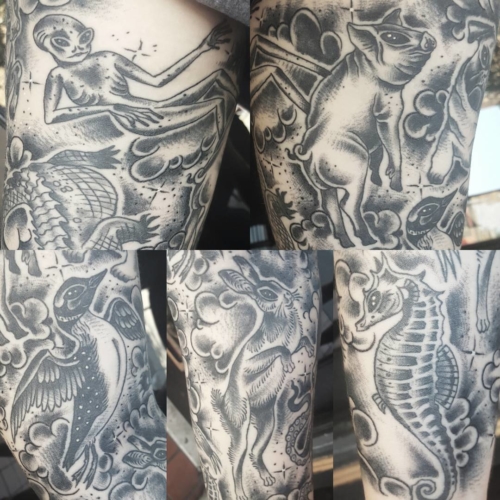 Close up of the creatures on Gab's sleeve