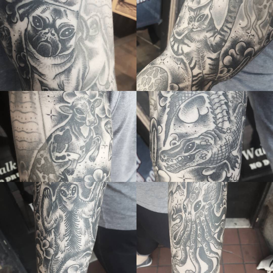 Close up of the creatures on Gab's sleeve