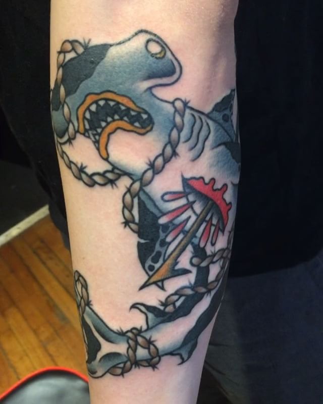 Finished this dope shark on @ricky_arno👍🏼 #traditionalshark #smokemdead #steadfasttattoo
.
.
.
.
.
((¥))
#sharktattoo #tattoos #btattooing #blackworkerssubmission #iblackwork #blackwork #blackworkers #inkstinctsubmission #blacktraditionals #BLACKTATTOOMAG #blxckink #tttism #TTTpublishing #greatattoo #blackflashwork #TattooLife #darkartists #blackworkershero #wiilsubmission #traditionaltattoo #onlythedarkest #blackandgrey #occultarcana #tattoolife #oldlines #TAOT #nowash