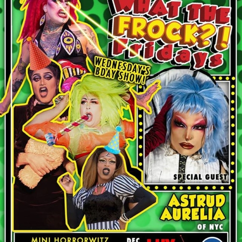 It's almost that time of the month again! Bring your penis straws and birthday bitch chalices and come celebrate my birthday with these clowns! Special guest @astrudqueen and for the first time on the Frock stage, local gal pal @bijou.qveen @spookytoots @kikis_korner_